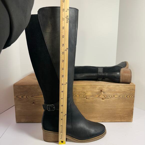 Lucky Brand Timinii Leather Tall Riding Boots Women 7.5 Black Suede Block Heel - Picture 14 of 15